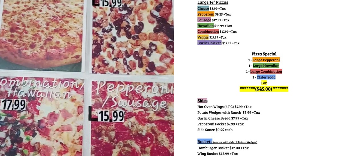 Walker's Pizza & Deli Menu