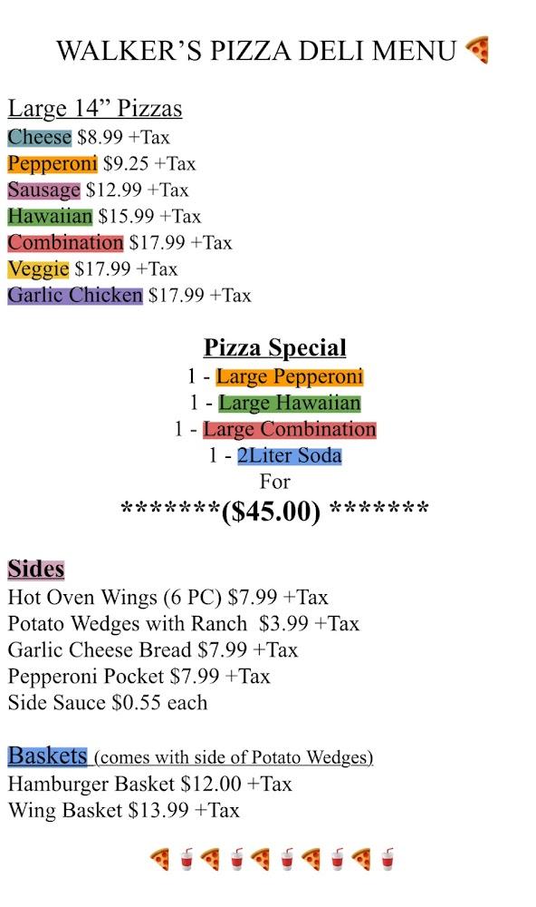 Walker's Pizza & Deli Menu image 2